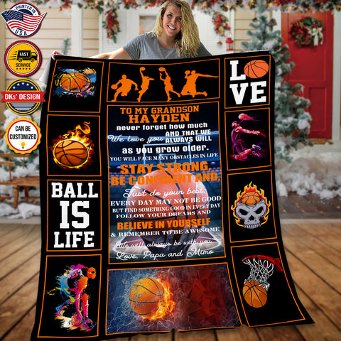 Image of Personalized Basketball Blanket, Custom Basketball Son Blanket, To My Grandson Blanket, Message Blanket, Sport Blanket, Basketball Lovers Gift