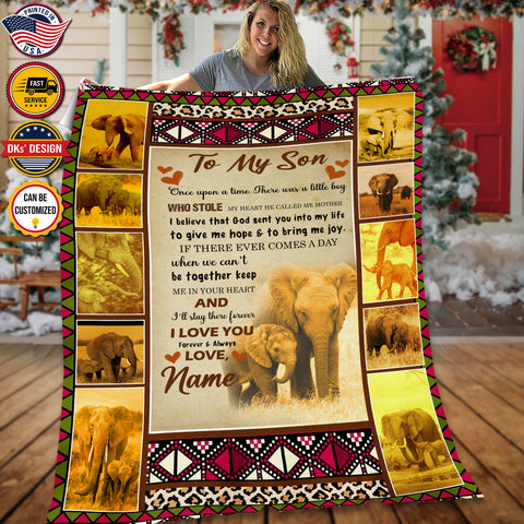 Personalized To My Son Elephant Blanket, Custom Name Blanket, Message Blanket, Elephant Blanket For Son, Son Elephant Blanket, Boy Blanket