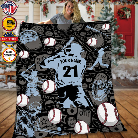 Image of Personalized Baseball Blanket, Baseball Son Blanket, Baseball Boys Blanket, Custom Name And Number Blanket, Baseball Blanket for Son, Sport Blanket