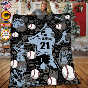 USA Printed Custom Blanket, Baseball Blanket, Personalized Blanket, Baseball Son Blanket, Baseball Boys Blanket, Custom Name And Number Blanket, Baseball Blanket for Son, Sport Sherpa Blanket, Fleece Blanket, Birthday Gifts, Christmas Gifts