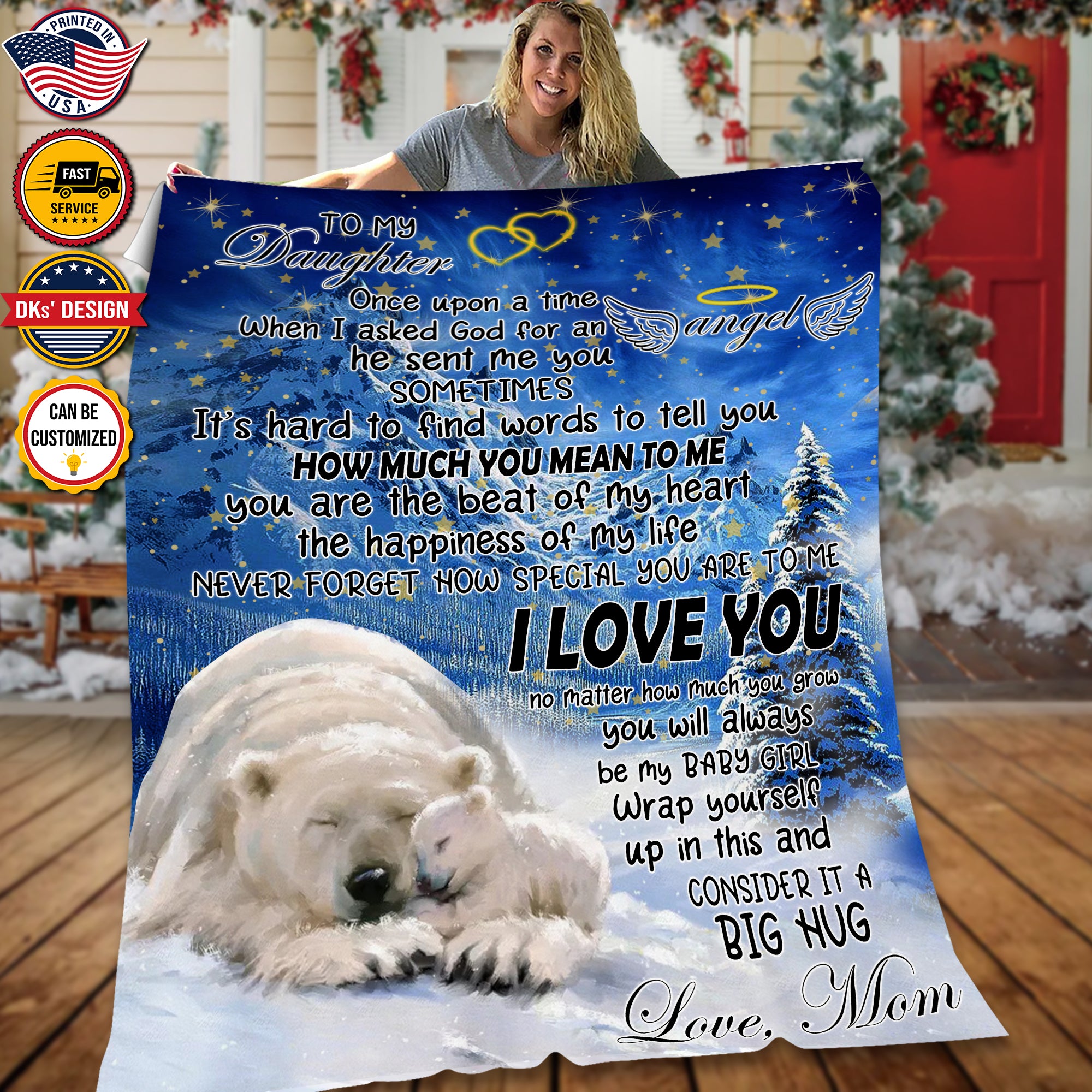 Personalized Daughter Blanket, Custom Polar Bear Daughter Blanket, To My Daughter Blanket, Message Blanket, Baby Shower Gift, Gift For Daughter