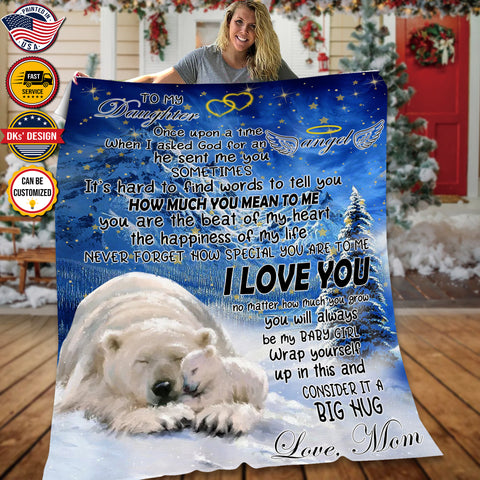 Image of Personalized Daughter Blanket, Custom Polar Bear Daughter Blanket, To My Daughter Blanket, Message Blanket, Baby Shower Gift, Gift For Daughter