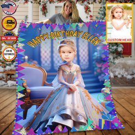Personalized Baby Birthday Blanket, Custom Princess With Birthday Cake Blanket, Fairy Tale Girl Blanket, Baby Shower Gift, Christmas Gifts