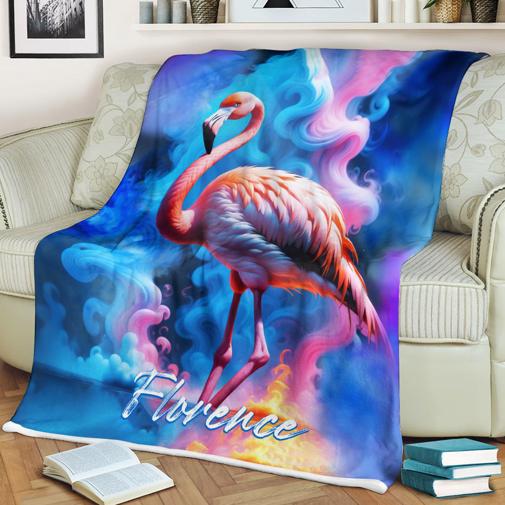 Personalized Name Flamingo Blanket, Psychedelic Smoke Flamingo Blanket, Customized Gifts for Animals Lovers