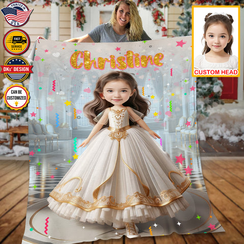 Image of Personalized Fairytale Blanket, Royal Castle Dream Blanket, Custom Face And Name Blanket, Girl Blanket, Princess Blanket for Girl, Gift For Daughter