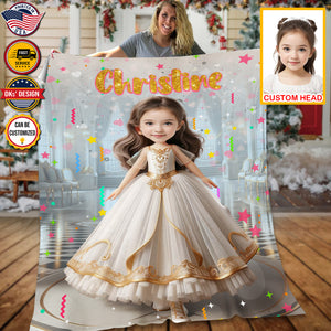 Personalized Fairytale Blanket, Royal Castle Dream Blanket, Custom Face And Name Blanket, Girl Blanket, Princess Blanket for Girl, Gift For Daughter