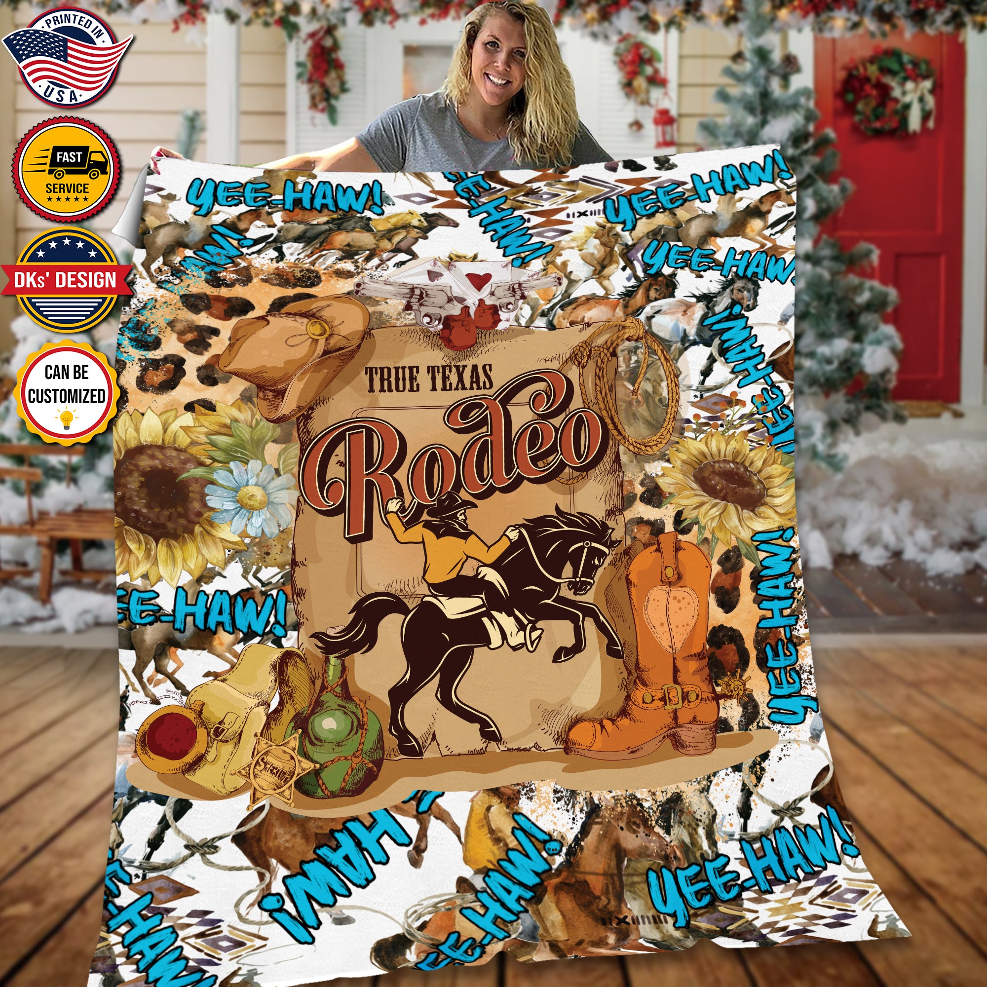Personalized Cowboy Blanket, True Texas Rodeo Yee-Haw Blanket, Custom Christmas Cowboy Blanket, Birthday Gifts, Christmas Gifts