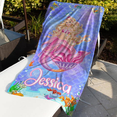 Image of Personalized Name Princess Mermaid Custom Name Beach Towel