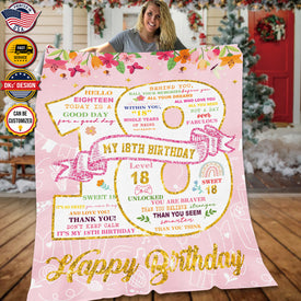 Personalized Happy 18th Birthday Blanket, Custom Girl Birthday Blanket, Girl Blanket, 18th Birthday For Girls, Birthday Gift