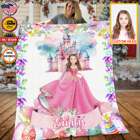 Personalized Easter Blanket, Easter Castle Custom Face And Name Blanket, Blanket for Easter, Princess Blanket for Girl for Daughter, Easter Gift