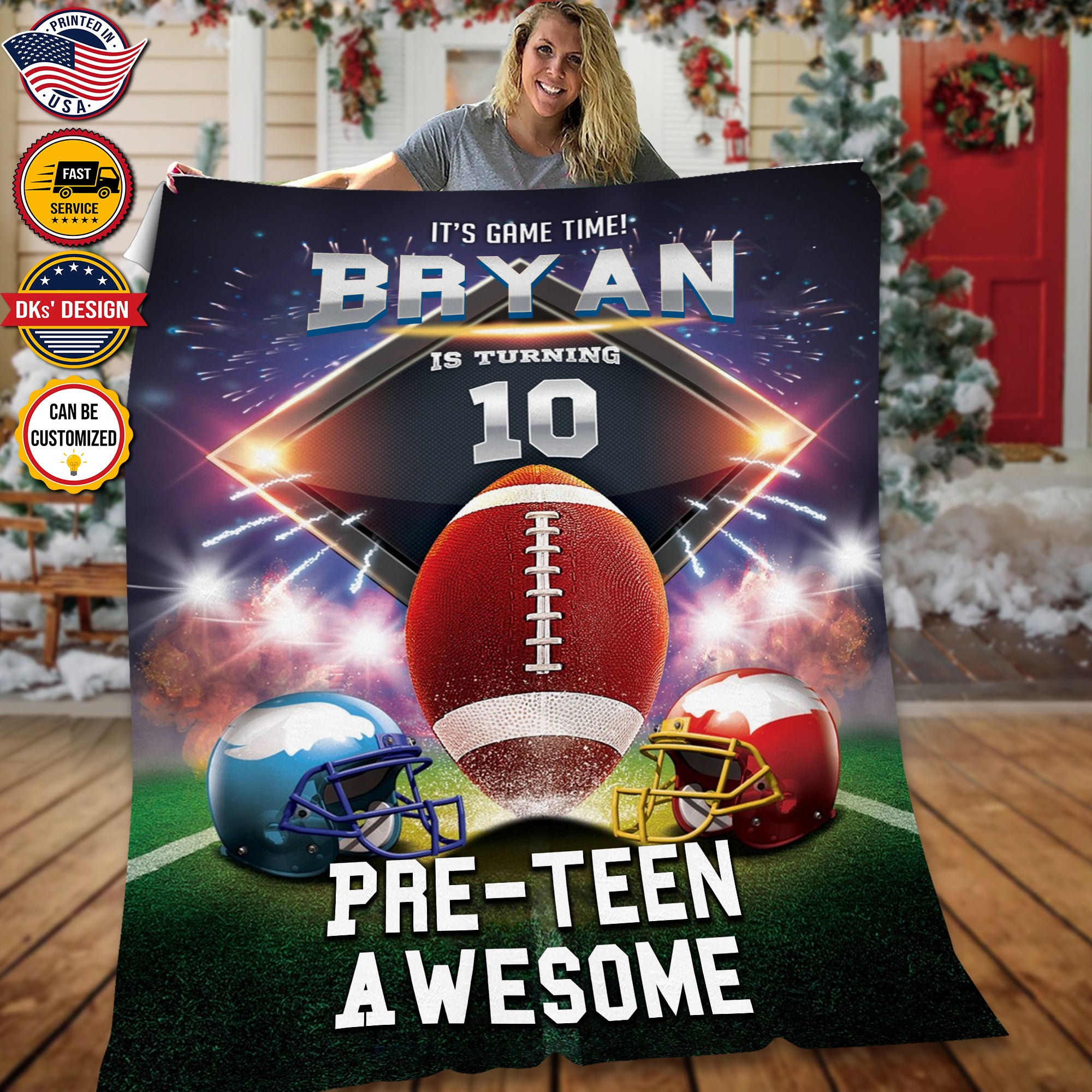 Personalized American Football Blanket, Custom Name Football Birthday Blanket, Sport Blanket, Football Player Blanket, Boy Blanket, Football Lover Gift
