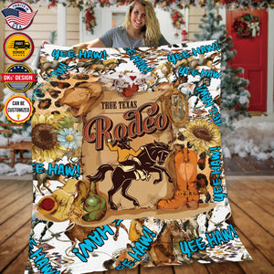 USA Printed Cowboy Blanket, True Texas Rodeo Yee-Haw Blanket, Personalized Cowboy Blanket, Christmas Cowboy Blanket, Sherpa Blanket, Fleece Blanket, Birthday Gifts, Christmas Gifts