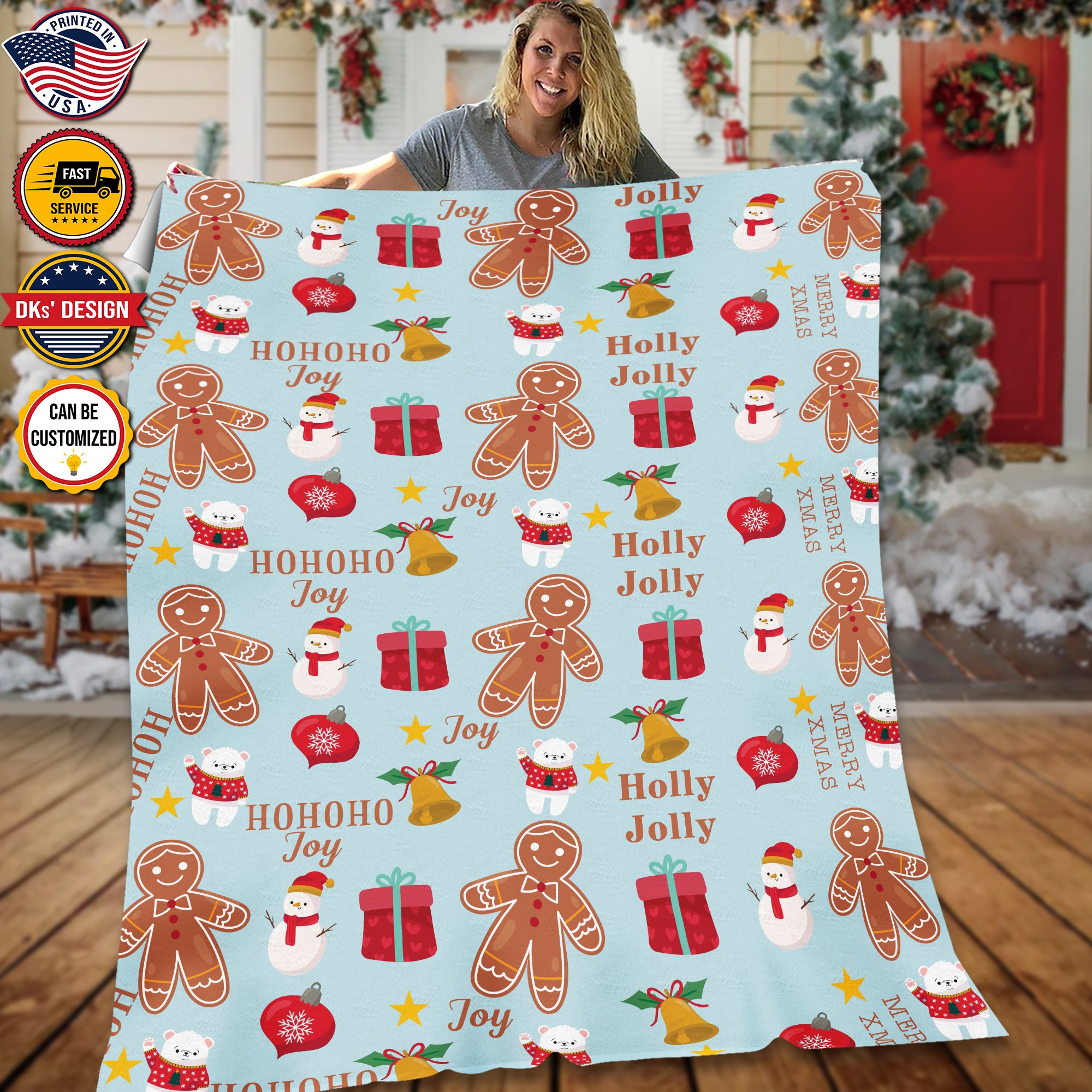 Personalized Christmas Blanket, Custom Christmas Gingerbread Man Blanket, Holly Jolly Christmas Blanket, Baby Shower Gift, Christmas Gifts