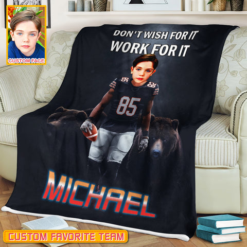 Image of Personalized Name & Photo Don't Wish For It Work For It American Football Blanket, Sport Blanket, Football Lover Gift