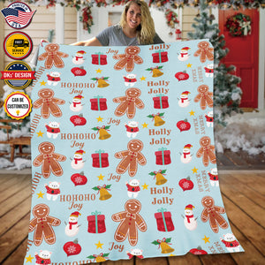 USA Printed Christmas Blanket| Custom Gingerbread Man Blanket Christmas, Personalized Blanket, Gingerbread Blanket, Holly Jolly Christmas Blanket, Sherpa Blanket, Fleece Blanket, Baby Shower Gift, Christmas Gifts