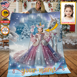 Personalized Princess Christmas Custom Name And Face Blanket, Girl Blanket, Fairy Tale Blanket for Girl, Birthday Blanket, Christmas Gift