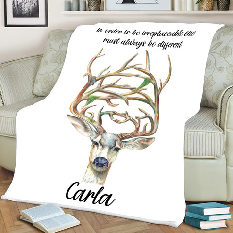 Image of Personalized Name In Order To Be Irreplaceable Deer Blanket, Summer Gifts, Custom Blanket