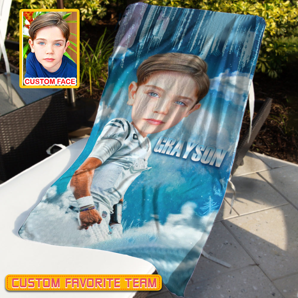 Personalized Name & Photo Ice Big Face American Football Beach Towel, Sport Beach Towel