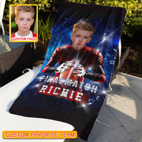 Image of Personalized Name & Photo Sports Game American Football Beach Towel, Sport Beach Towel