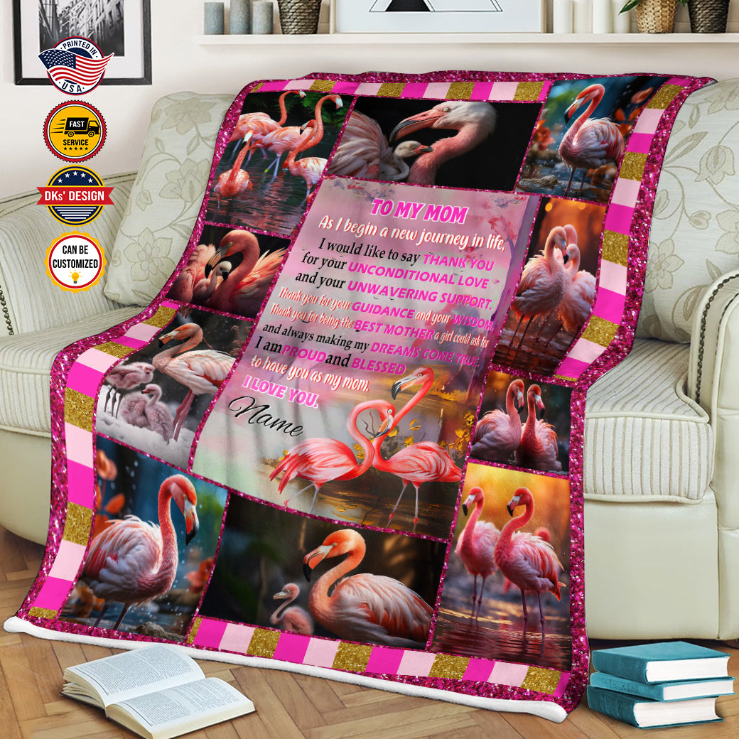 Personalized Mom Blanket, Flamingo Mother Blanket, Message Blanket, Customized Mother's Day Gifts, Blanket Gift for Mom, Gift from Daughter