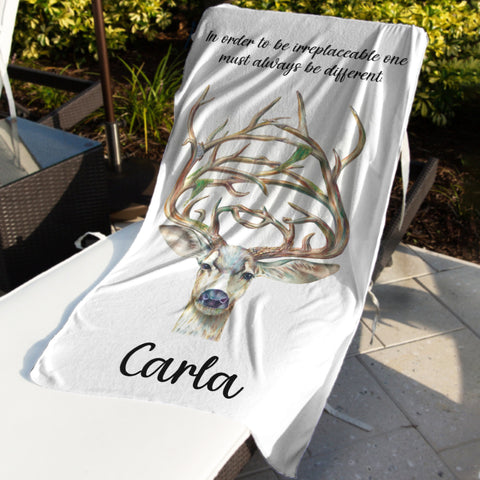 Image of Personalized Name In Order To Be Irreplaceable Deer Beach Towel, Summer Gifts