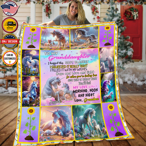 Image of Personalized Unicorn Blanket, Custom Blanket For Granddaughter, Unicorn Blanket for Girl, Gift For Granddaughter, Message Blanket, Birthday Gift