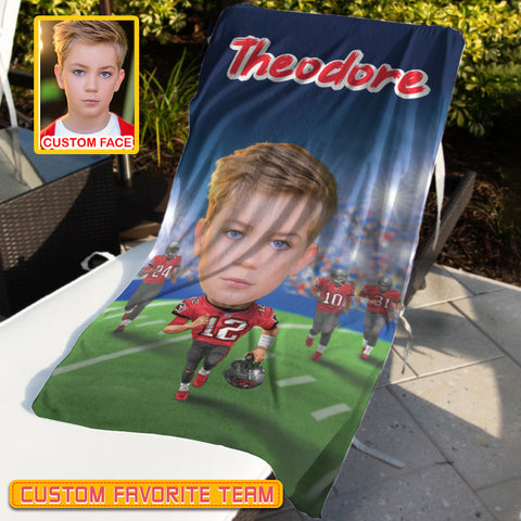 Image of Personalized Name & Photo Custom Face Custom Number Kid Big Face American Football Beach Towel