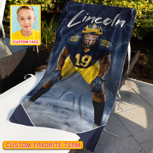 Personalized Name & Photo Dynamic Particle Creative American Football Beach Towel
