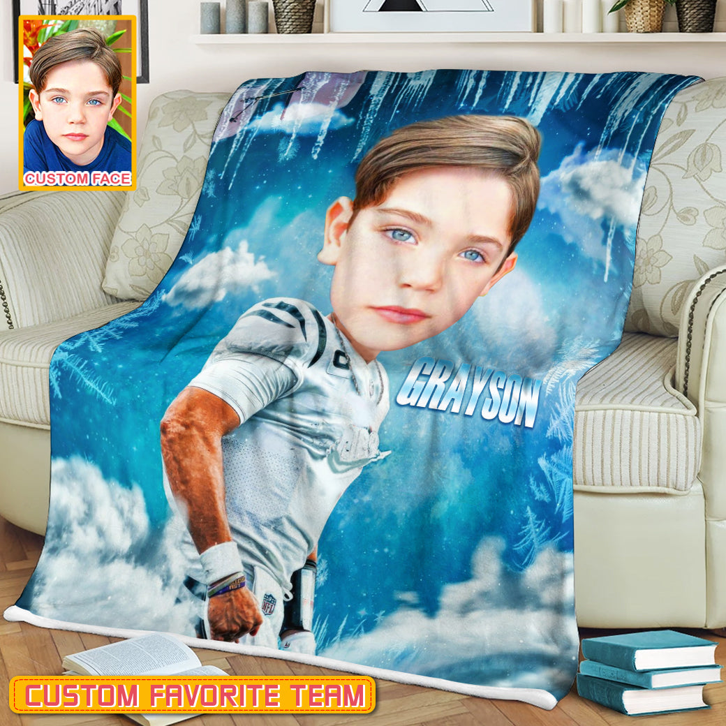 Personalized Name & Photo Ice Big Face American Football Blanket, Sport Blanket, Football Lover Gift