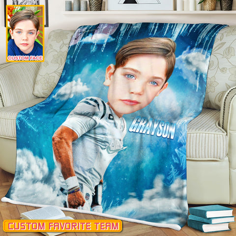 Image of Personalized Name & Photo Ice Big Face American Football Blanket, Sport Blanket, Football Lover Gift