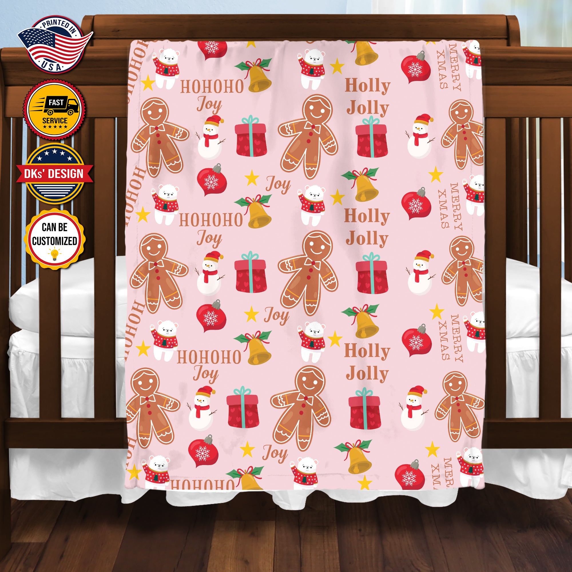 Personalized Christmas Blanket, Custom Christmas Gingerbread Man Blanket, Holly Jolly Christmas Blanket, Baby Shower Gift, Christmas Gifts