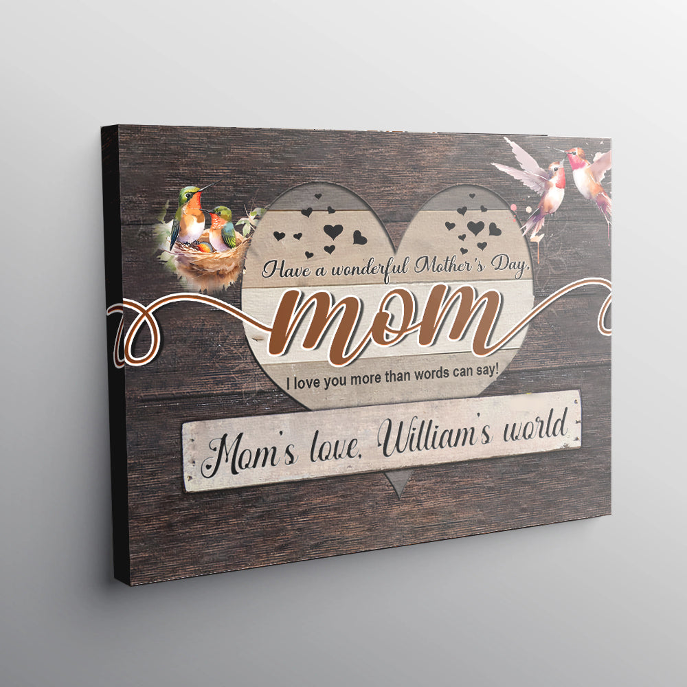 Personalized Name Mom Canvas, Hummingbird Mom From Son Canvas for Mom for Mother, Customized Mother's Day Gifts