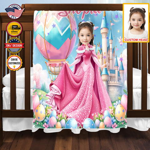 Image of Personalized Easter Blanket, Custom Easter Egg Balloons Blanket, Blanket for Easter Day, Princess Blanket for Girl for Daughter, Holiday Easter Gift