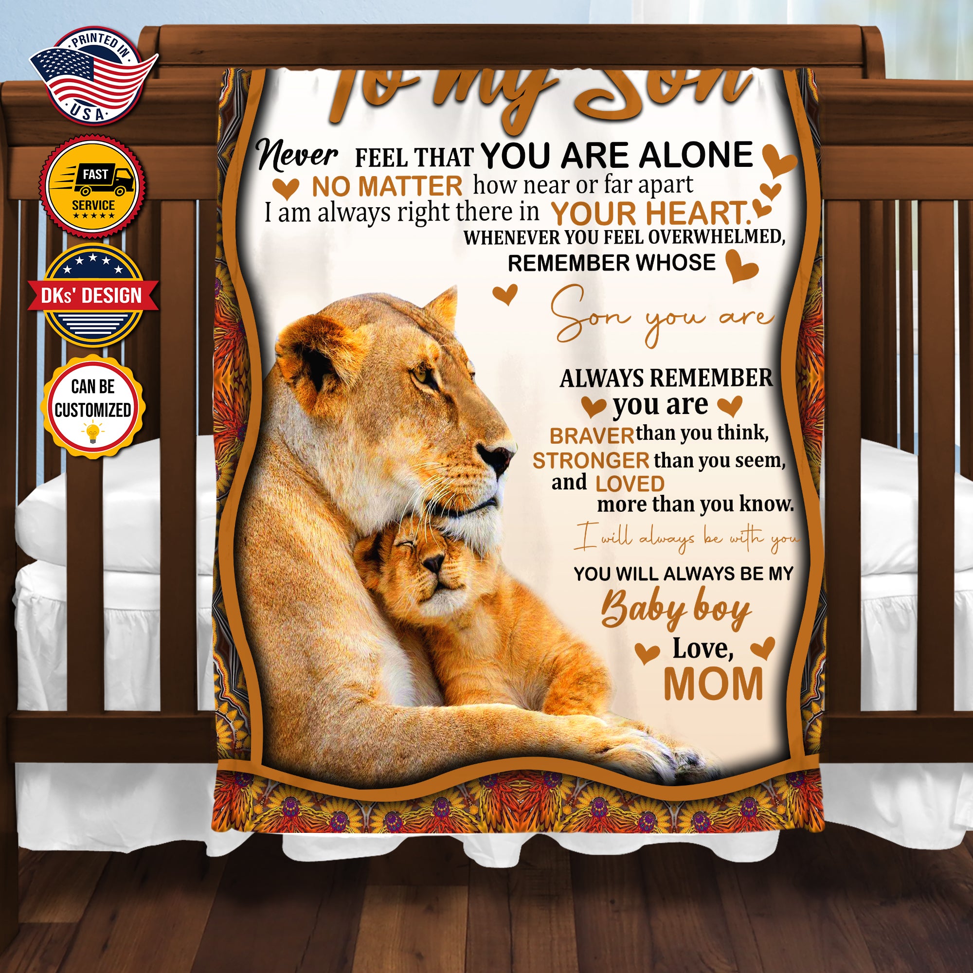 Personalized Son Blanket, Custom Lion Son Blanket, To My Son Blanket, Message Blanket, Lion Blanket For Son, Baby Shower Gift, Gift For Son