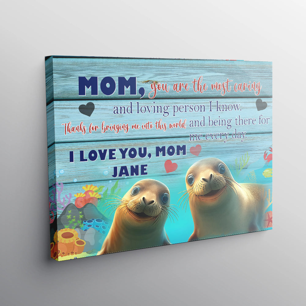Personalized Name Mom Canvas,  Sea Lion To Mom From Daughter Canvas, Customized Mother's Day Gifts