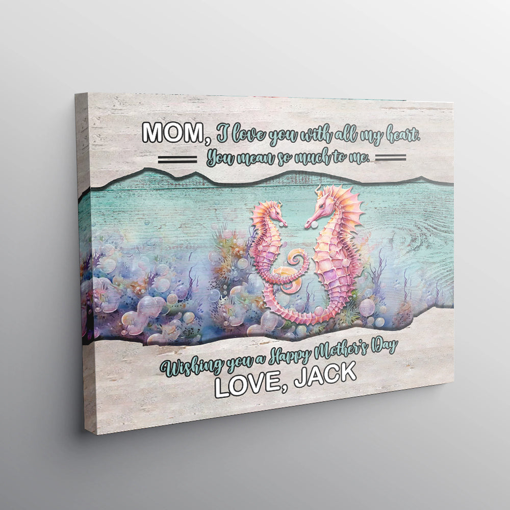 Personalized Mom Canvas, Seahorse Mom And Son Canvas, Mom I Love You Canvas From Son, Mom Gift, Mother's Day Gifts