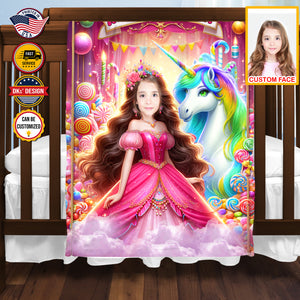 Personalized Beautiful Princess Birthday Custom Face And Custom Name Blanket, Girl Birthday Blanket, Unicorn Blanket, Fairy Tail Blanket, Birthday Gifts