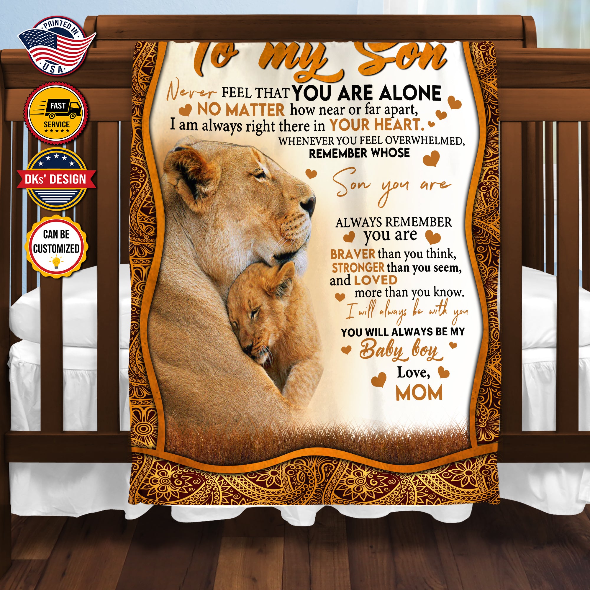 Personalized Lion To My Son Custom Name Blanket, Message Blanket, Lion Blanket For Son, Son Lion Blanket, Boy Blanket, Gift For Son