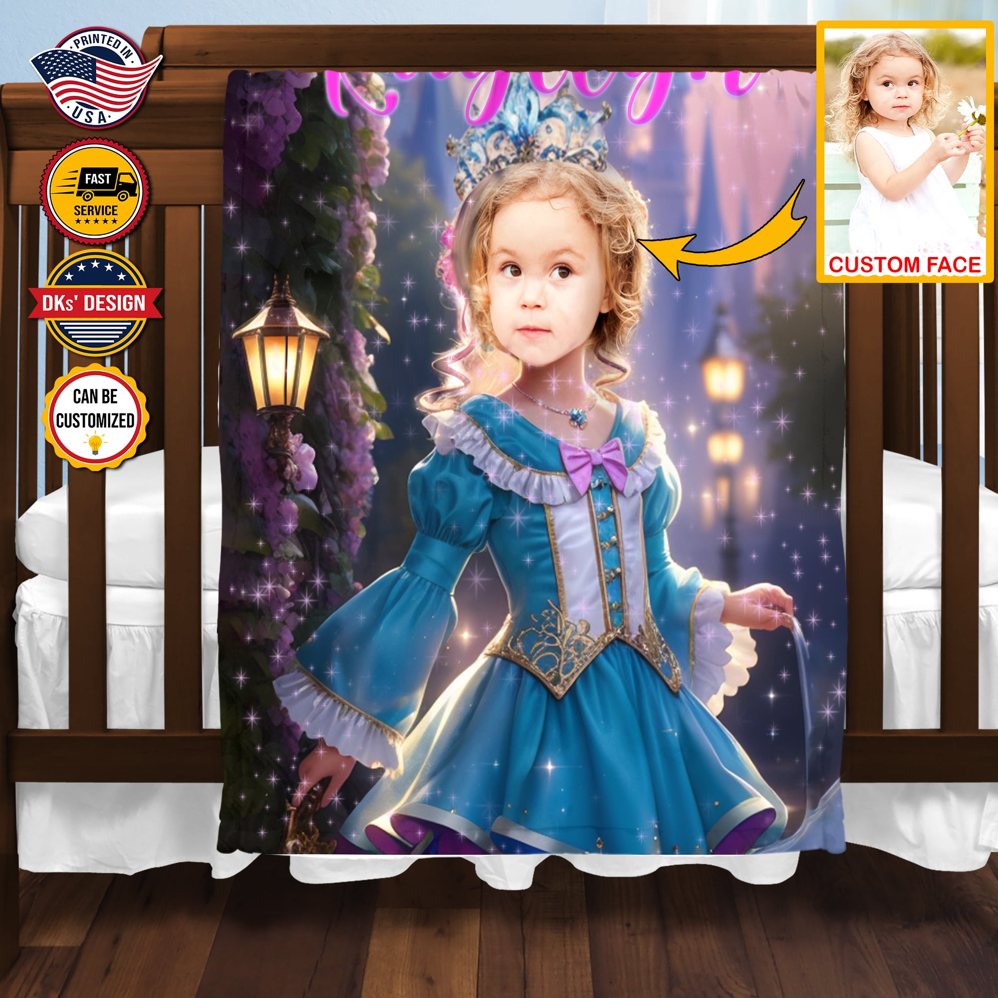 Personalized Princess Custom Face And Custom Name Blanket, Girl Blanket, Princess Blanket for Girl, Gift For Daughter, Baby Shower Gift