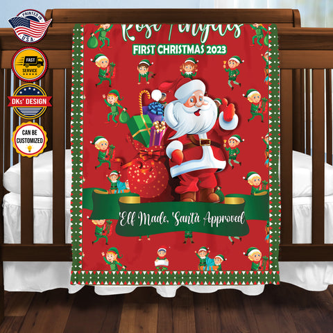 Image of Personalized Elf First Christmas Custom Name Blanket, Baby First Christmas, Christmas Baby 2023 Blanket, Christmas Gifts