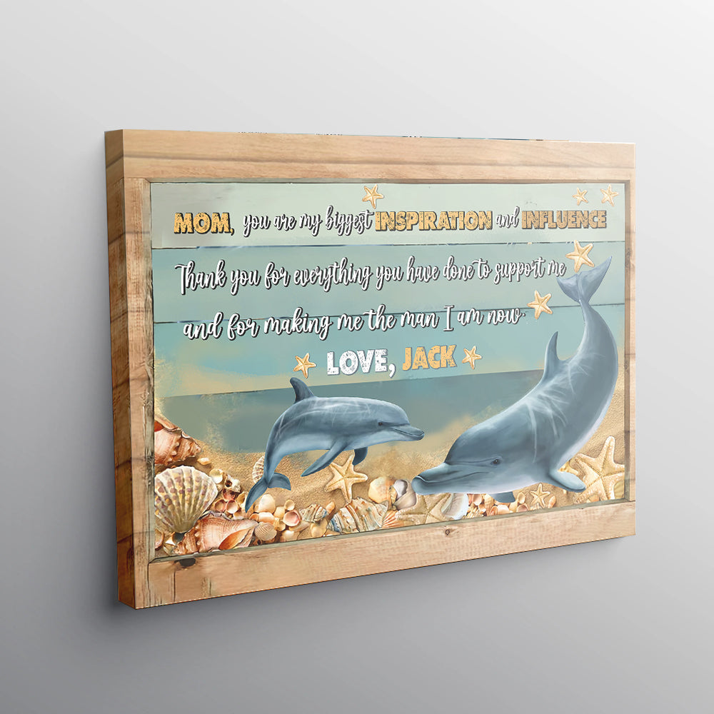 Personalized Name Mom Canvas, Dolphin Mom And Son Canvas for Mom for Mother, Customized Mother's Day Gifts