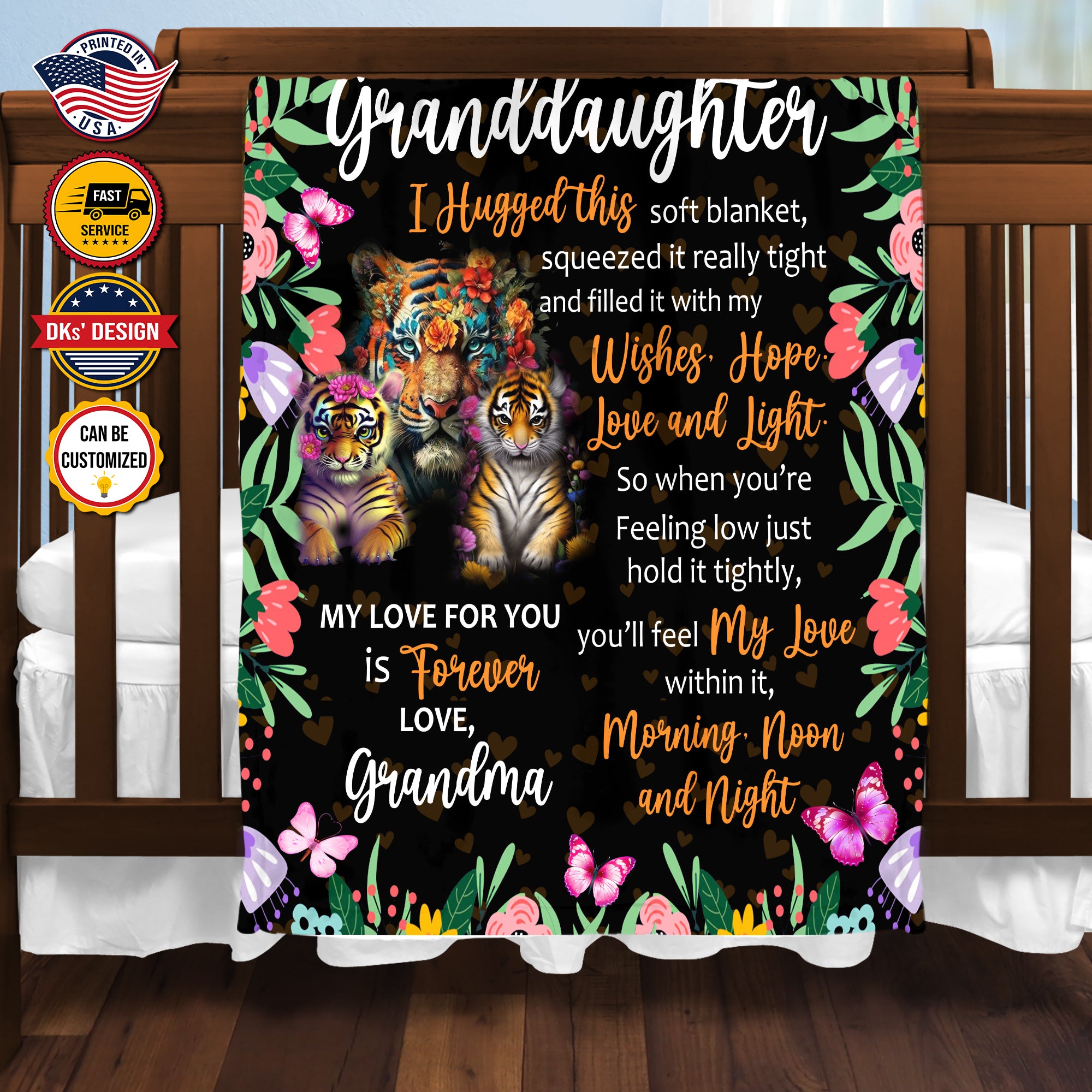 Personalized Granddaughter Blanket, Custom Floral Granddaughter Blanket, To My Granddaughter Blanket, Message Blanket, Gift For Granddaughter