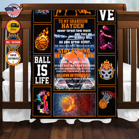 Personalized Basketball Blanket, Custom Basketball Son Blanket, To My Grandson Blanket, Message Blanket, Sport Blanket, Basketball Lovers Gift