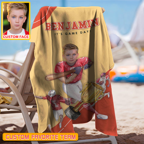 Image of Personalized Name & Photo It’s Game Day American Football Beach Towel, Sport Beach Towel, Football Lover Gift