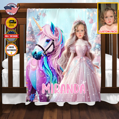 Image of Personalized Unicorn Dreams and Birthday Wishes for Christmas Blanket, Custom Face And Name Blanket, Princess Girl Blanket, Christmas Gifts