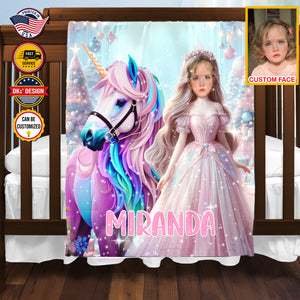Personalized Unicorn Dreams and Birthday Wishes for Christmas Blanket, Custom Face And Name Blanket, Princess Girl Blanket, Christmas Gifts