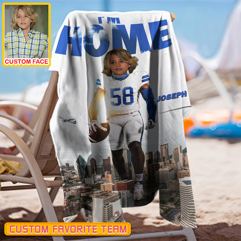 Image of Personalized Name & Photo I'm Home American Football Beach Towel, Sport Beach Towel