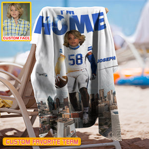 Personalized Name & Photo I'm Home American Football Beach Towel, Sport Beach Towel