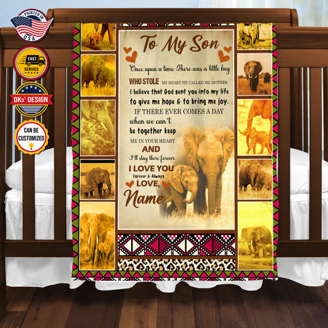 Personalized To My Son Elephant Blanket, Custom Name Blanket, Message Blanket, Elephant Blanket For Son, Son Elephant Blanket, Boy Blanket