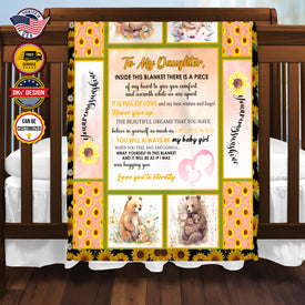 Personalized Bear Sunflower To My Daughter Throw Blanket, Message Blanket, Daughter Blanket, Family Baby Bear Blanket, Animal Blanket